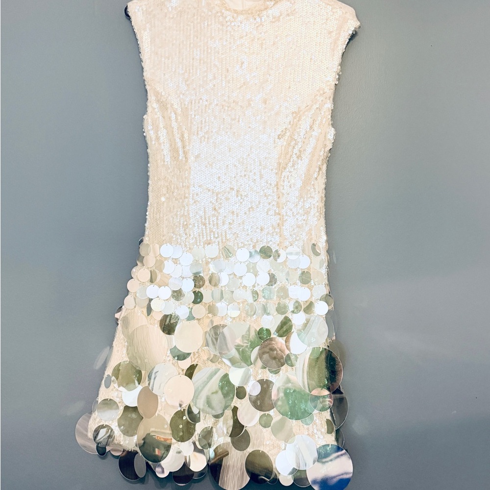 AKIRA White and Silver Sequin A-Line Skirt - Picture 3 of 5
